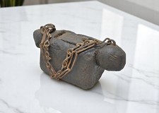 Antique Wooden Lamps' Oil Pot With Chani Handle Original Old Hand Carved