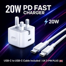iPhone 17 Air 16 + 15 Pro Max Fast Charging 20W USB-C PD Plug Cable Charger New