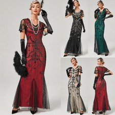 Vintage 1920s Flapper Dress Great Gatsby PROM Party Sequin Womens Maxi Christmas