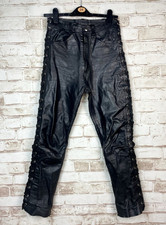 Vintage Genuine Black Leather Trousers Side Lace Up Biker Jeans Pants W28 L29