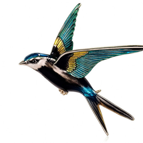 Swallow bird enamel brooch pin - bird,