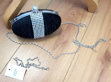 NWT LS Bags small black diamante trimmed evening special occasion bag