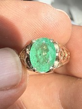 Vintage 1940s Retro 2.60cts Colombian Emerald 10K Yellow Ring Band