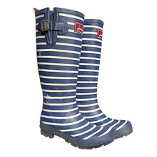 JOULES LADIES GIRLS NAVY/CREAM STRIPED WELLIES UK 4 RUBBER WELLINGTON BOOTS BLUE