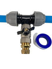 mdpe water supply pipe tee+metal bib valve-15mm or 22mm copper pipe+ptfe tape
