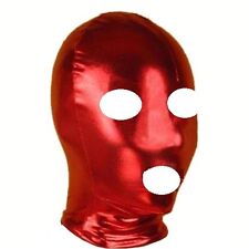 PVC Leather Look Dungeon Slave Eyes Mouth Open Red Head Hood Mask Blindfold