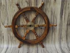 Nautical Wooden Ship Steering Wheel Pirate Decor Wood Brass Fishing Wall Boat 18