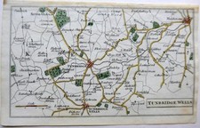 TUNBRIDGE WELLS  MAIDSTONE KENT  MINIATURE MAP c1820  GENUINE ANTIQUE ENGRAVING