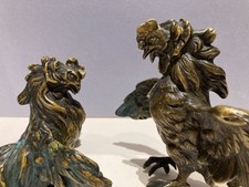 Rare Pair of Austrian Cold Painted Bronze Fighting Cocks - Franz Bergman Ca.1900