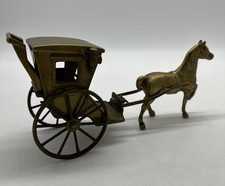 Brass Horse & Carriage Ornament Vintage Display 34cm Long t4059
