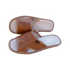 Men's Leather Slippers Slip On Mules Shoes Sandals Light Brown Size 6-11 UK