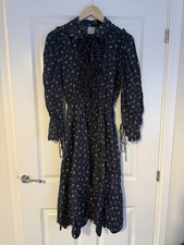 Horror Vacui Floral Cotton Midi Dress Navy Liberty Print  Size XS