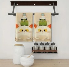 2pcs cute Cats kittens Tea Kitchen Towels Microfiber Highly Absorbent dish Cloth