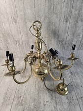 Antique Flemish 6 Branch Brass Ceiling Light With Chinese Dragon Heads