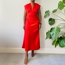 Zara Red Satin Midi Dress Size
