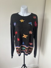Vintage Katri Angora Star Print Sweater 80s 90s Abstract Y2K Oversized Grunge XS