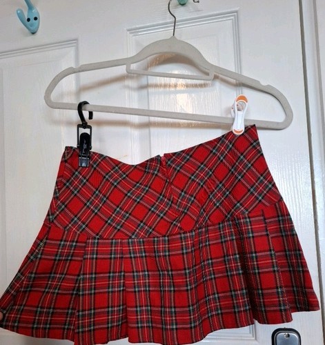 Red plaid tartan mini skirt - red,