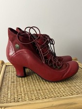 HUSH PUPPIES Red Vivianna Leather Victoriana Steampunk Lace Up Boots UK6
