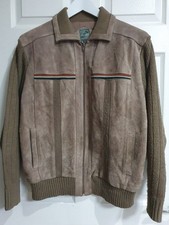 Vintage 70s Tootal Beige Suede Knit Zipped Bomber Sports Jacket size M