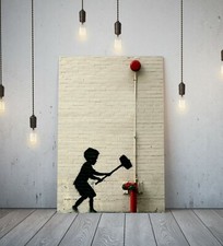 BANKSY PARK FAIRGROUND BOY - DEEP FRAMED CANVAS WALL ART GRAFFITI PRINT- RED