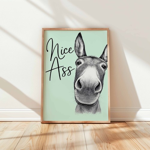 Funny donkey wall art print - wall,