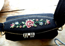 Vintage 50s Sweet Boxy Evening Bag - Hand Embroidered With Mirror