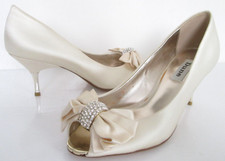 NEW DUNE SIZE 5 WOMENS IVORY SATIN SPARKLY PEEPTOES WEDDING COURT SHOES MID HEEL