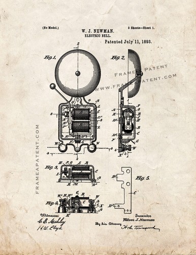 Electric bell patent print old - electric,