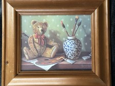 Raymond Campbell Framed PRINT teddy artist paints and brushes- Used