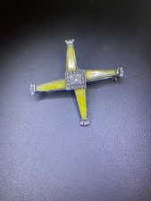 Vtg. St Brigid Cross  Sterling Silver Moss agate And Marcasites Pendant