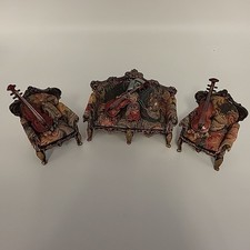 Antique miniature Furniture Sofa & 2 Arm Chairs For Dolls House Scene Very Rare