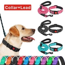 Reflective Breathable Dog Collar and Lead Set Adjustable Leash Padded Pet Collar