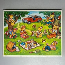 Vintage Teddy Bears Picnic Wooden Puzzle Play Tray Made in England 1977