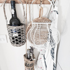 Wire Egg Basket Vtg Scalloped French Rustic Farmhouse Style Coil Handle Antique