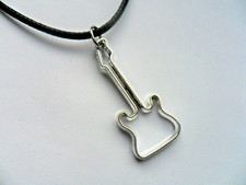 Unusual Guitar Sillouette Pendant and Cord or  Chain Necklace