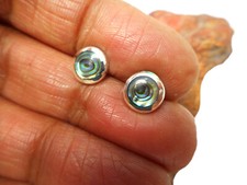 Round Abalone  Sterling  Silver 925 Gemstone Stud Earrings