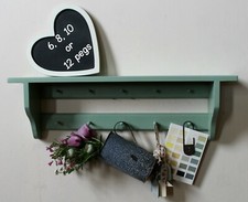 Wall Shelf With Small Pegs For Cups Hand-painted Vintage Style Wooden Wall Rack