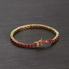 9Ct Round Cut Simulated Red Garnet Women's Tennis Bracelet 14KYellow Gold Plated