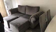 Crushed velvet sofa set - 3 seater, 2 seater & swivel chair & 2 storage ottmans