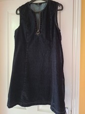 next indigo denim zip front  pinafore dress