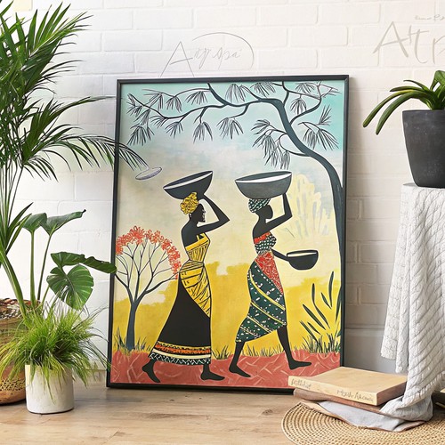 African women village wall - women,