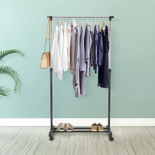 ADJUSTABLE MOBILE CLOTHES COAT GARMENT HANGING RAIL RACK STORAGE STAND ON WHEELS