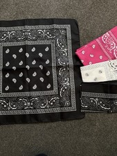 Bundle of 4 Paisley Bandanas – Black, White & Pink – 21” Square