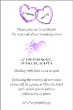 Wedding or Evening Reception/Blessing/Renewal Vows Lilac Theme - 10 Invitations