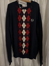 Sergio Tacchini Diamond Knit Jumper Maritime Blue Red Large XXL