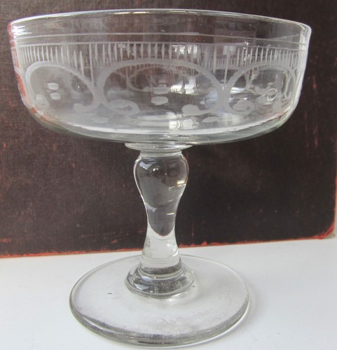 Antique etched glass champagne - glass,