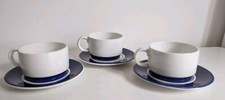 3 X Retro Arklow Pottery Coffee Cups And Saucers Blue Don Mid-century 1960s 