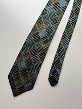 Paul Smith Tie Mens Green Check Geometric 100% Silk Made in England Necktie