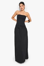 Women's Boohoo Tall Jersey Rib Cotton Mix Dropped Waist Bandeau Maxi Dress - 10