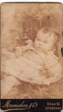 CDV Card Victorian Photograph Baby Lying On Rug Macmahon Liverpool